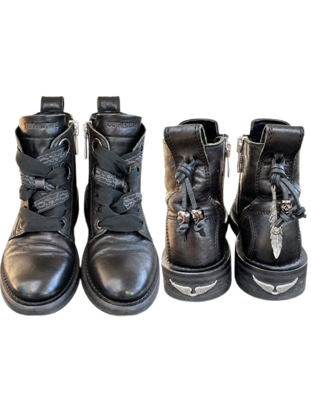 Zadig & Voltaire Laureen Roma Black Leather Skull Wing Boots EU 38 / US 8